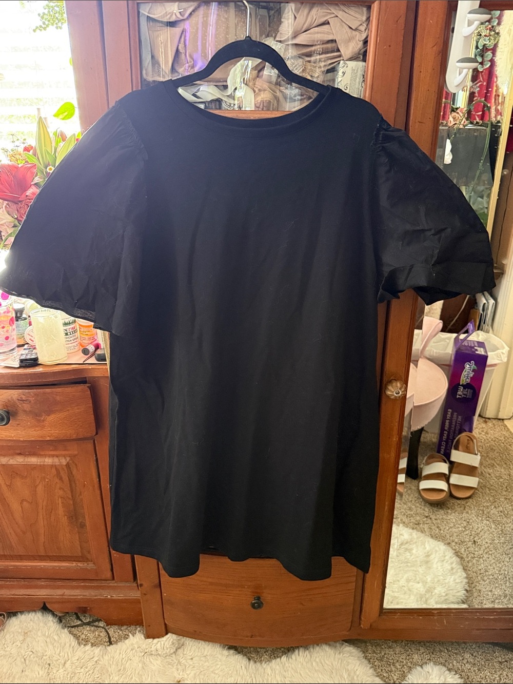 NWTS Plus Size Black Short-Sleeve Women's Shirt Dress with Puff Sleeves